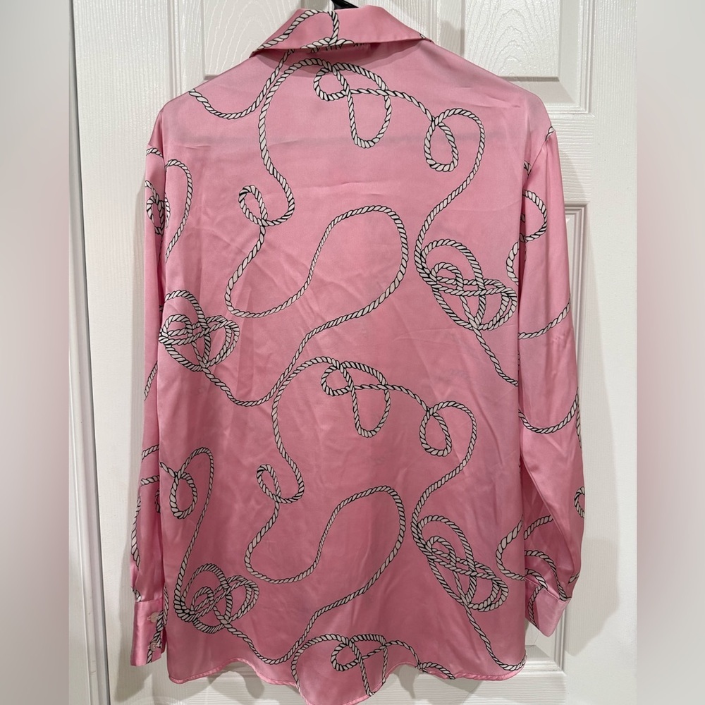 Zara Pink Rope Pattern Satin Shirt - Picture 5 of 11